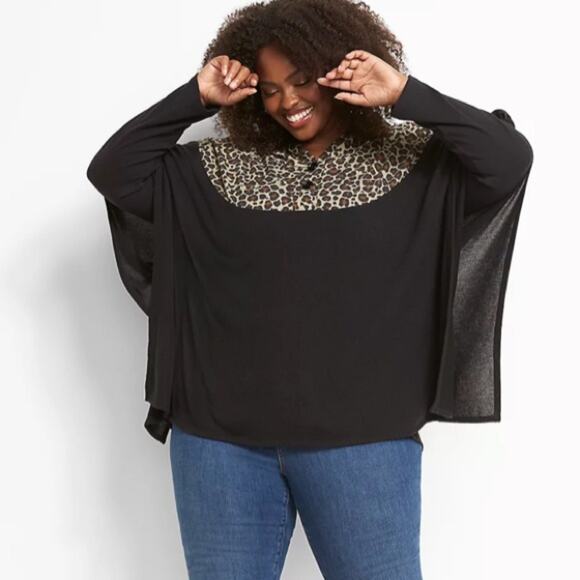 Lane Bryant leopard print hooded poncho - Picture 3 of 7